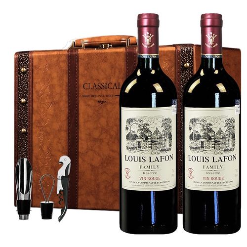 法国路易拉菲家族珍藏原瓶原装干红葡萄酒高档皮盒装750ml 双支甲骨文
