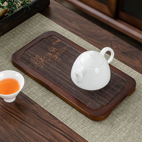 日式重竹小茶盘托盘简约壶承托长方形家用干泡台功夫茶器茶具配件