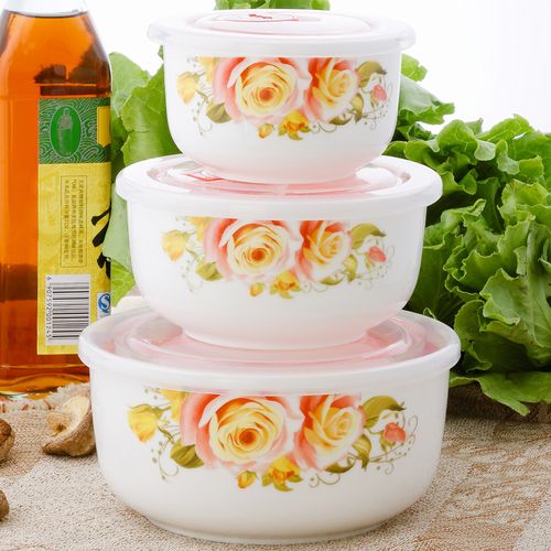 面碗骨瓷三件套日韩大米饭碗盖陶瓷装保鲜碗密微波炉保温碗中餐具