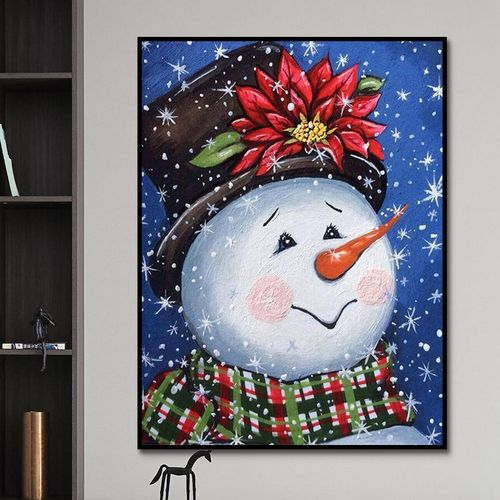 圣诞节雪人 雪花纷纷diy数字油画手绘填色油彩画家居装饰画挂画