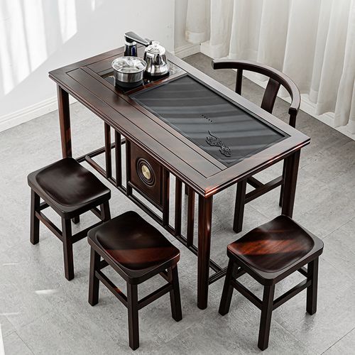 功夫茶桌椅组合新中式茶台阳台小号家用泡茶桌实木黑檀木色原木质