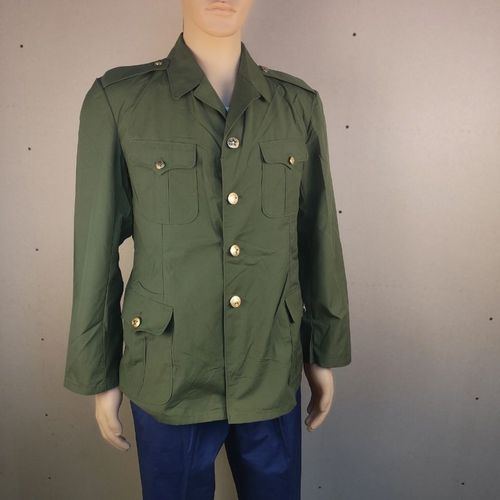 正品87式夏季的确良上衣铜扣老式工作服小西领服军绿上衣蓝裤子