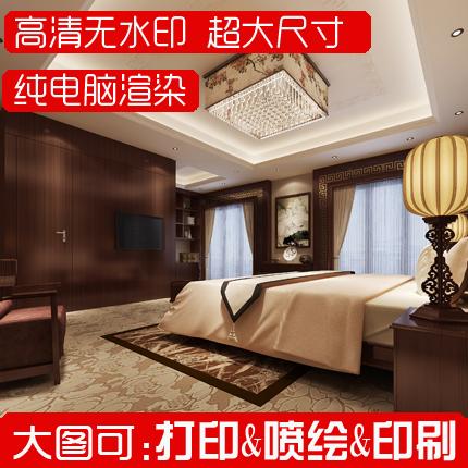 别墅新中式卧室装修效果图 大气沉稳新中式卧室高清无水印效果图