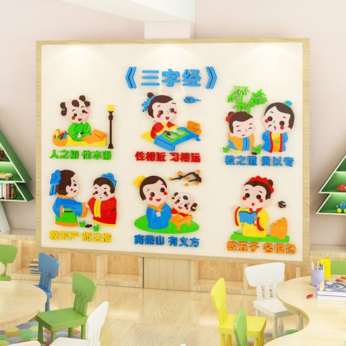 幼儿园墙面装饰三字经环创主题墙布置亚克力教室国学
