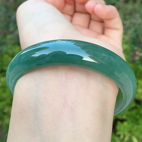 时乾 冰油青翡翠手镯 冰种玉镯子女款 天然玉手镯缅甸a货玉镯 图片色