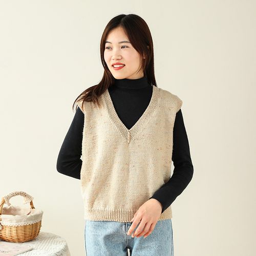 毛儿手作 简约v领背心材料包 新手棒针手工毛线编织diy 旧时光
