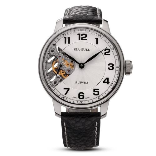 海鸥手表男士大表盘时尚皮带镂空手动机械男表m222sk商务休闲表