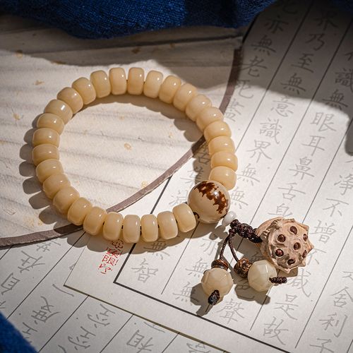 天然白菩提根佛珠手串p226圆珠算盘珠黄杨木菩提子单圈文玩手链女