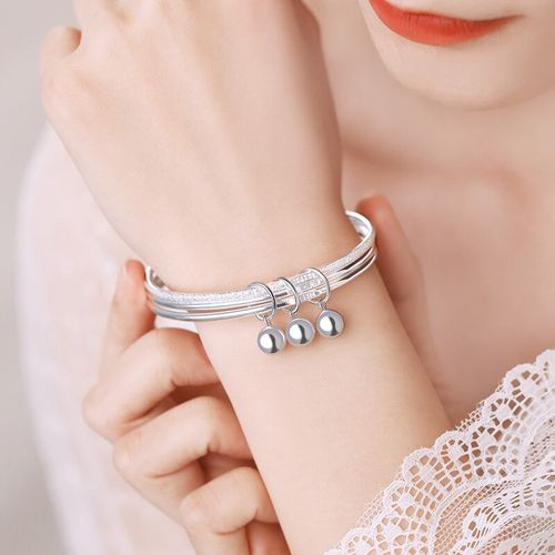银手镯三生三世叮当镯女年轻款银镯子铃铛宫铃手镯情人节礼物老婆康嘉