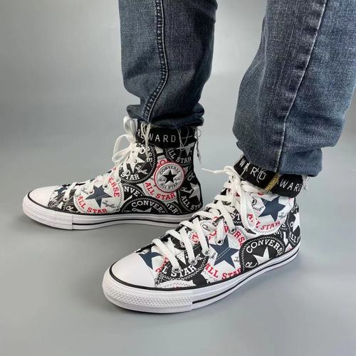 converse all star匡威大logo贴画涂鸦印花男女高帮帆布鞋166985c