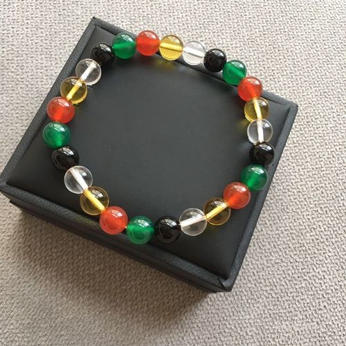 正品天然水晶玛瑙五色珠手链女五彩石小颗粒8特色民族风多宝手串