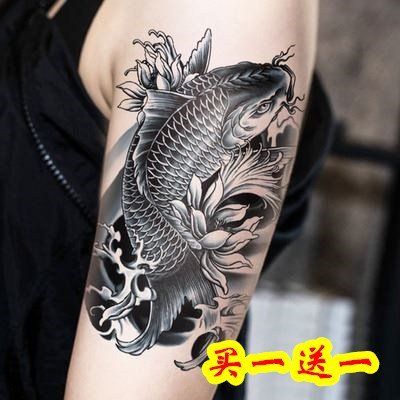 鲤鱼纹身图案防水贴h画纹身男手臂半臂全臂花臂防水持久一圈暗黑.