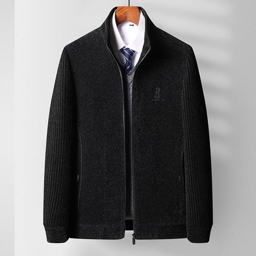 冬季外套夹克男中年男士雪尼尔夹克加厚爸爸秋冬装外套40岁中老年人