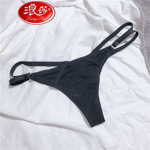 &60浪莎精品镂空绑带丁字裤网纱一条线t裤性感女透明弹力大速干蜜桃