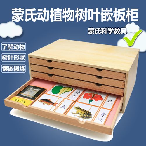 蒙氏蒙特梭利早教玩具文化科技树叶嵌板动植物卡片柜教具