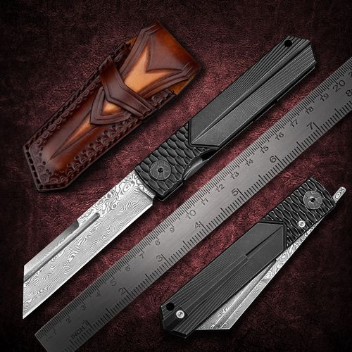 创意日本风日式折刀手工vg10钢大马士革钢折叠刀高硬度户外求生刀