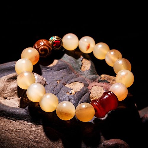 豪珠 藏式羊角圆珠手串 正宗油润羊角珠子单圈手链 名族饰品佛珠 a款