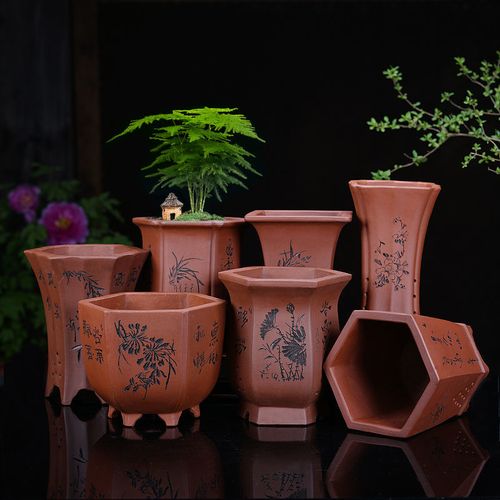 宜兴紫砂花盆兰花盆君子兰特价盆景盆带托盘包邮