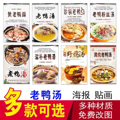 老鸭汤海报老鸭血粉丝汤贴纸贴画营养炖汤母鸡汤瓦罐汤海玻璃广告