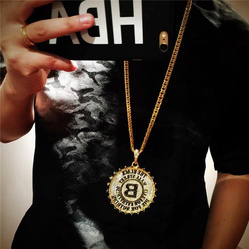欧美潮流hiphop 嘻哈男女个性长款金项链夜店dj舞台饰品美金吊坠