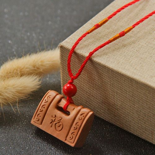 桃木雕刻锁吊坠红绳项链手工编织挂绳挂脖子挂饰品男女士礼物爆款