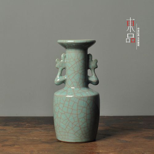 方军手工龙泉青瓷哥窑花瓶摆件办公室书房客厅插干花器装饰摆设