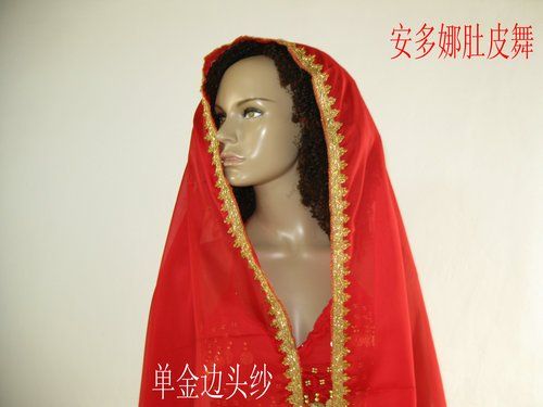 新款特价舞蹈纱巾肚皮舞印度舞花边头巾头纱 舞蹈纱巾 金边头纱