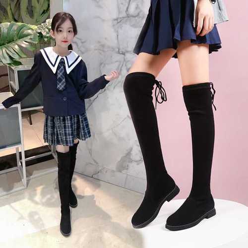 女童靴子过膝靴2021秋冬加绒长筒靴中大童公主真皮马丁靴儿童长靴