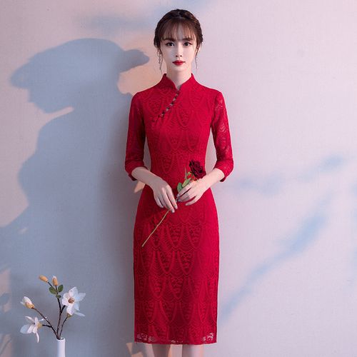 今年流行的蕾丝长袖旗袍敬酒服新娘年轻款2021新款结婚订婚日常可穿