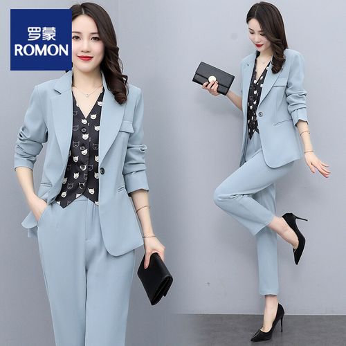 罗蒙 (romon)品牌女装 小西装套装女2022春季新款气质英伦风显瘦两件