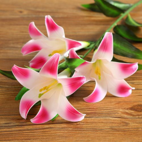 【精选】单支百合花仿真花束客厅摆设装饰花假花塑料花插花绢花 三花
