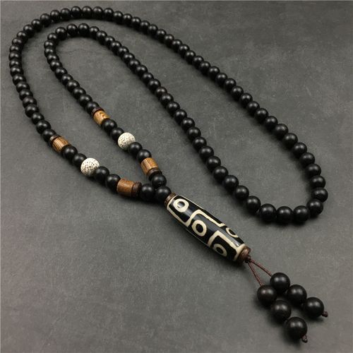 天珠吊坠长款黑檀木珠项链男女士衣服t恤配饰挂坠复古挂件潮脖子