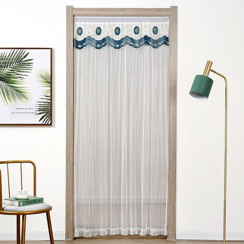 夏季透气纱门帘隔断帘室内防蚊门帘家用纱网蕾丝门帘布艺送伸缩杆