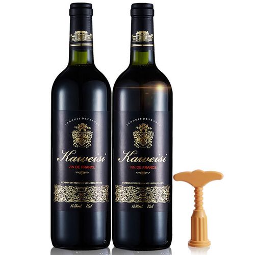 【经典混酿】法国原瓶进口卡维斯干红葡萄酒750ml/瓶*2瓶 1个礼袋