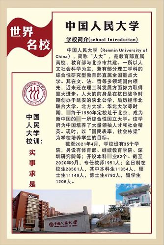 m769中国人民大学简介校训徽墙贴纸挂图1353喷绘写真展板海报印制