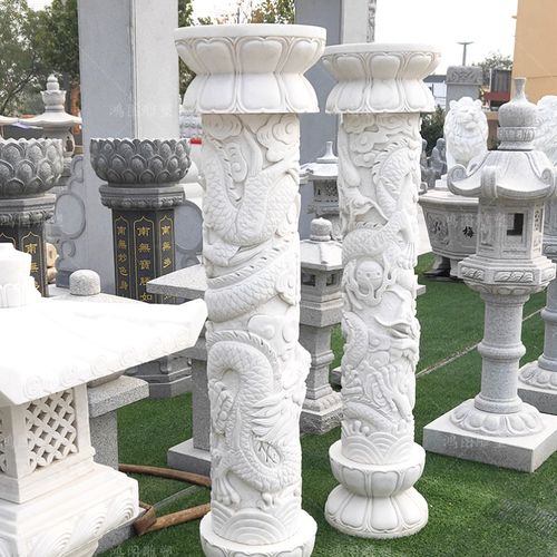 石雕盘龙柱汉白玉花台柱大理石花架小型祥云柱装饰华表柱子雕刻