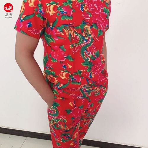 思鸾 东北大花布花裤男女个性搞笑伴娘伴郎服装快手抖音花衣服2022