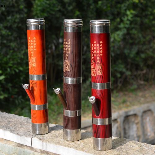 云南水烟筒刻字款水烟桶大中小号烟斗仿木工艺水烟壶不锈钢箍烟袋