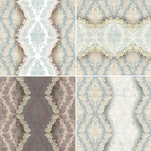 欧洲复古宫廷风淡雅淡色巴洛克洛可可花纹平铺背景矢量素材