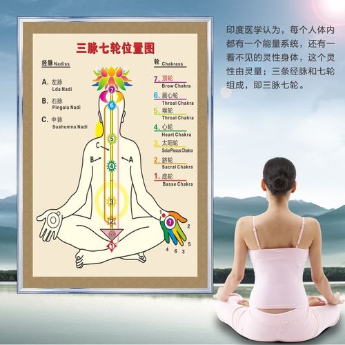 三脉七轮位置图七轮七轮图经络生命疗法中脉七轮瑜伽挂图水晶石人