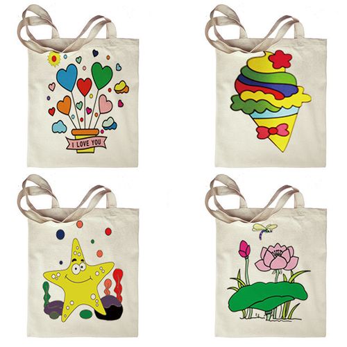 手绘环保袋购物袋diy帆布包涂鸦手工图案帆布包画画白色亲子益智