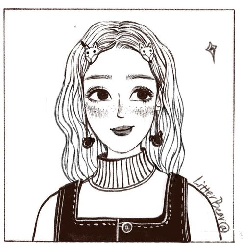 手绘头像q版情侣黑白线条简笔画定制卡通人物真人照片