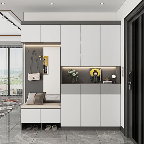 玄关柜鞋柜一体入户轻奢门厅柜现代简约家用带灯展示柜衣帽柜定制