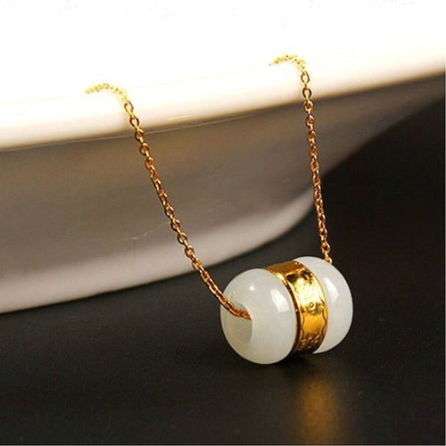 虎薇金镶玉和田玉吊坠路路通吊坠男女款白玉足金情侣