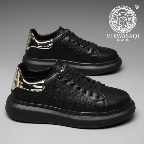 瓦萨琪2021秋季增高男鞋休闲印花真皮小黑鞋欧洲站运动板鞋男潮鞋