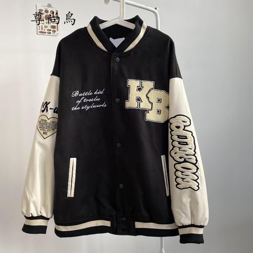 尊尚鸟复古棒球外套男小众设计感美式衣服宽松百搭撞色情侣夹克男潮