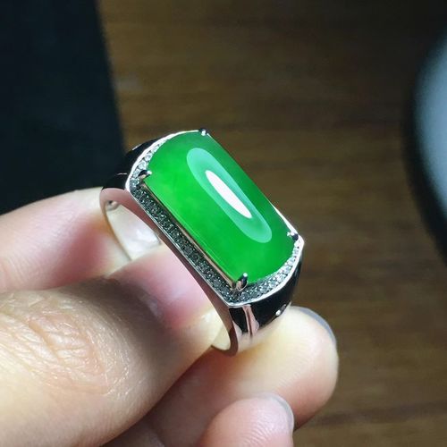 天然缅甸a货玉石玉器18k金伴钻镶嵌阳绿翡翠马鞍男款戒指玉戒