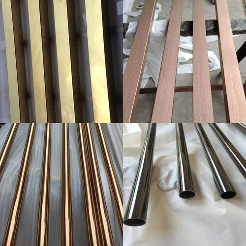 201不锈钢黄钛金方管304镜面香槟金拉丝玫瑰金钛金色装饰黑钛圆管