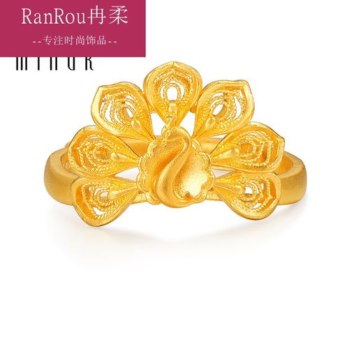 老凤凰足金活口戒指 黄金孔雀开屏女士婚戒凤尾食指戒afm0173 屏开雀