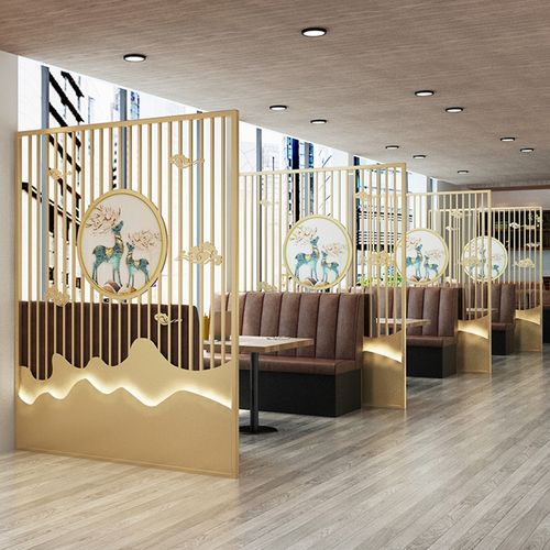 新品饭店卡座隔断新中式铁艺屏风格栅装饰商用餐厅火锅店包间镂空